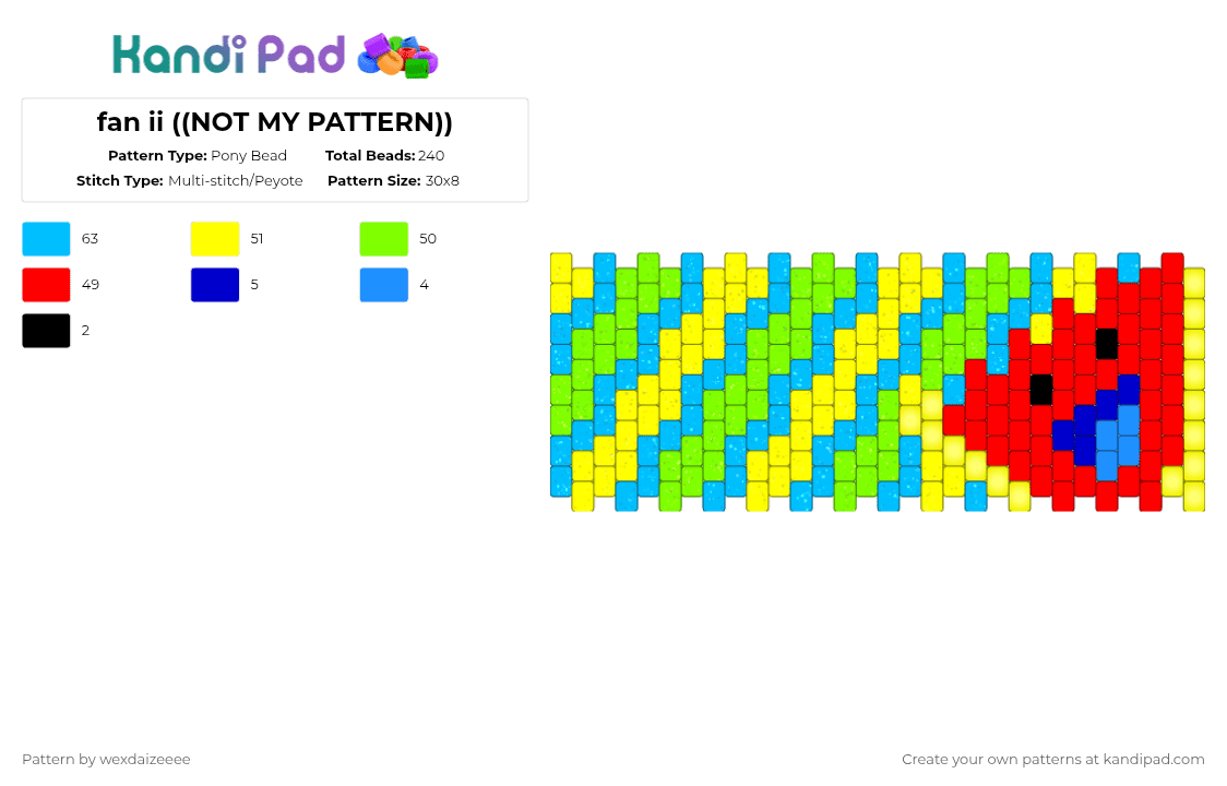 fan ii ((NOT MY PATTERN)) - Pony Bead Pattern by forkrepellant on Kandi Pad - yellow,green,light blue,red