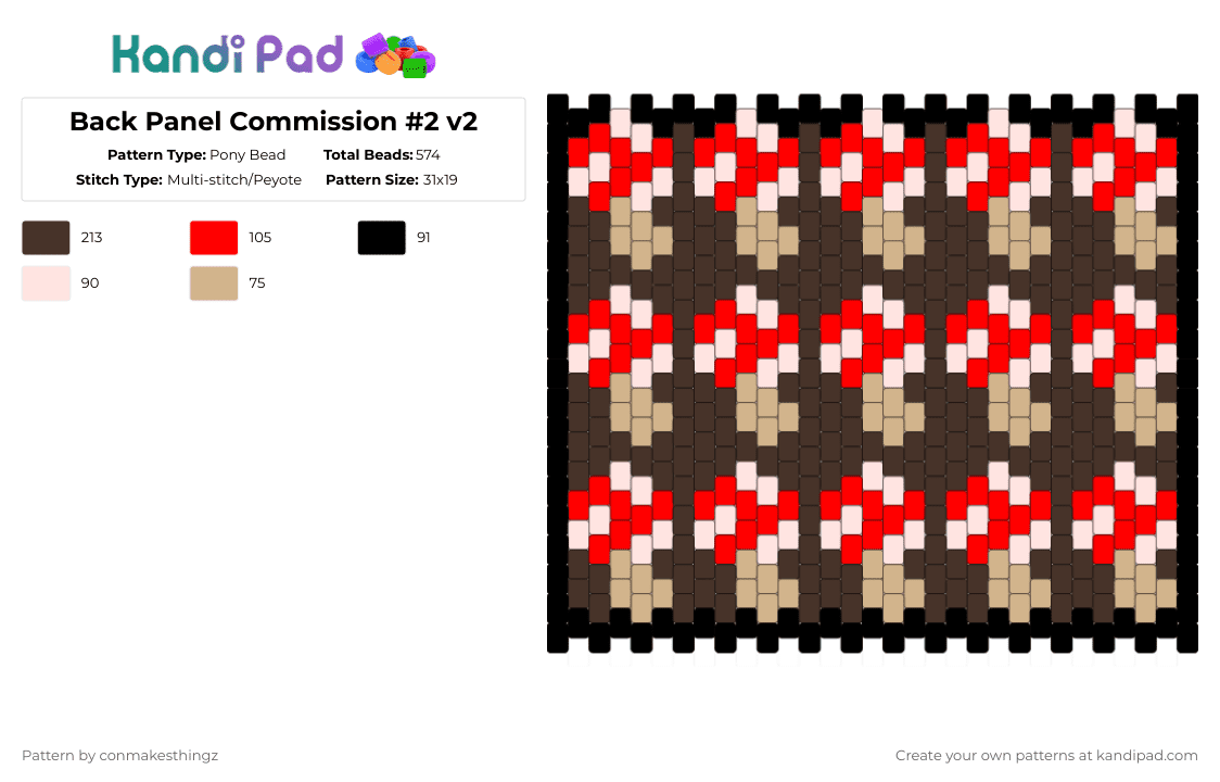 Back Panel Commission #2 v2 - Pony Bead Pattern by conmakesthingz on Kandi Pad - brown,black,red,mushrooms,bag,panel