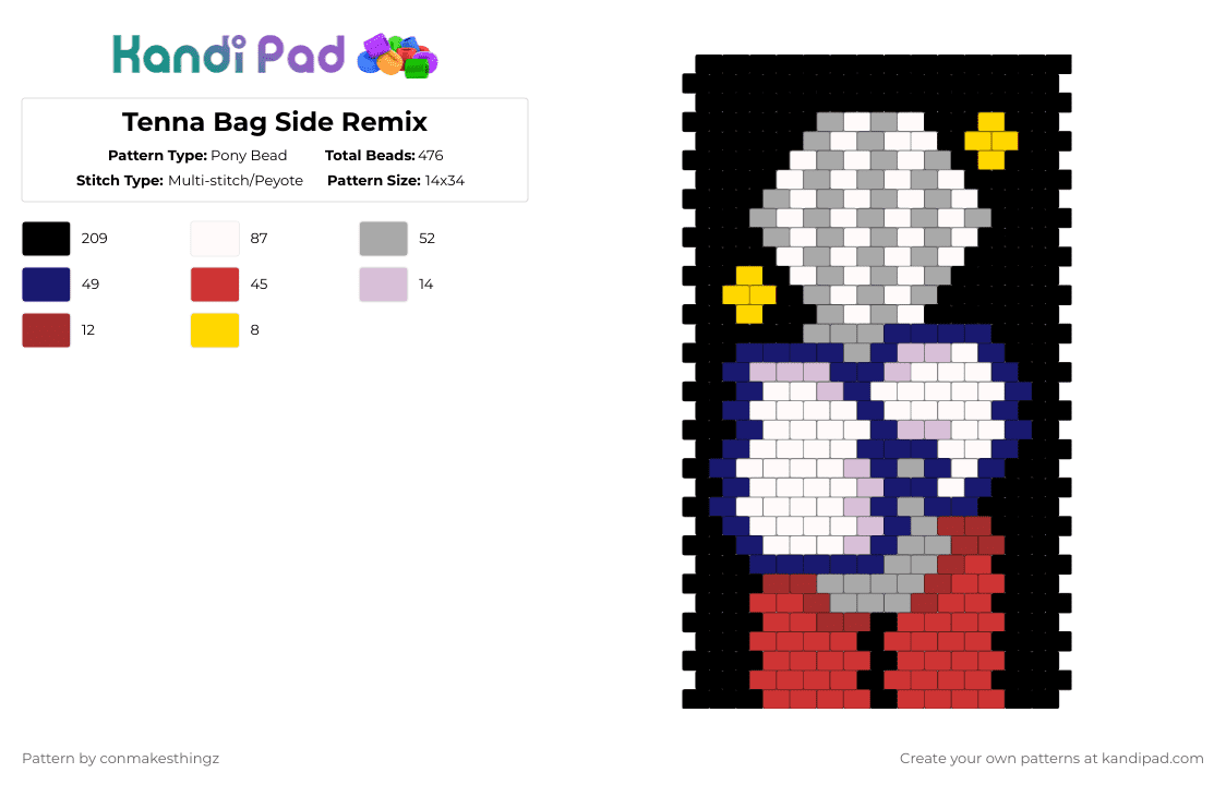 Tenna Bag Side Remix - Pony Bead Pattern by conmakesthingz on Kandi Pad - black,beige,purple,red,tenna,deltarune,bag,panel,grey,white