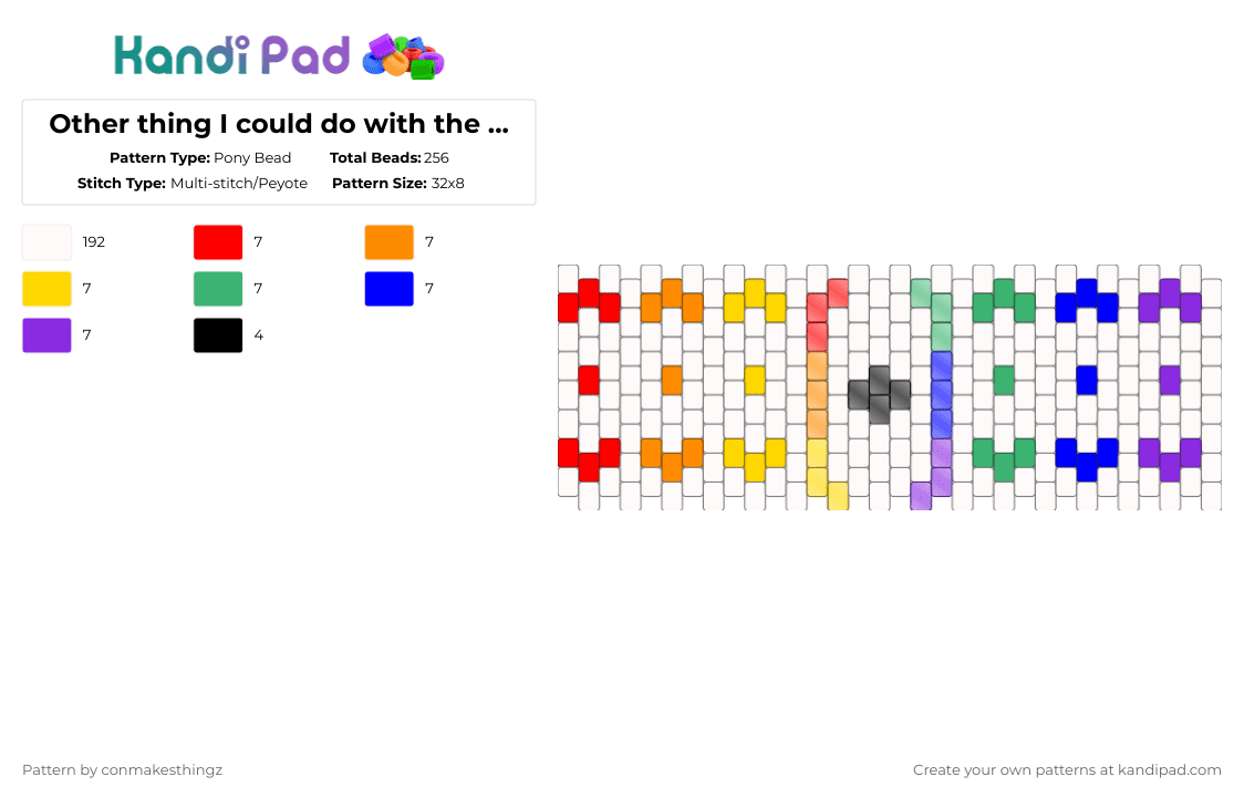 Other thing I could do with the beads that don\'t work with anything else - Pony Bead Pattern by conmakesthingz on Kandi Pad - white,purple,cuff,rainbow,multi stitch,peyote stitch,multi color