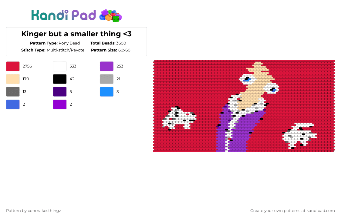 Kinger but a smaller thing - Pony Bead Pattern by conmakesthingz on Kandi Pad - red,kinger,tadc,the amazing digital circus,purple,panel