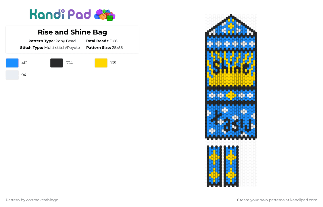 Rise and Shine Bag - Pony Bead Pattern by conmakesthingz on Kandi Pad - yellow,light blue,bag,panel,blue,white