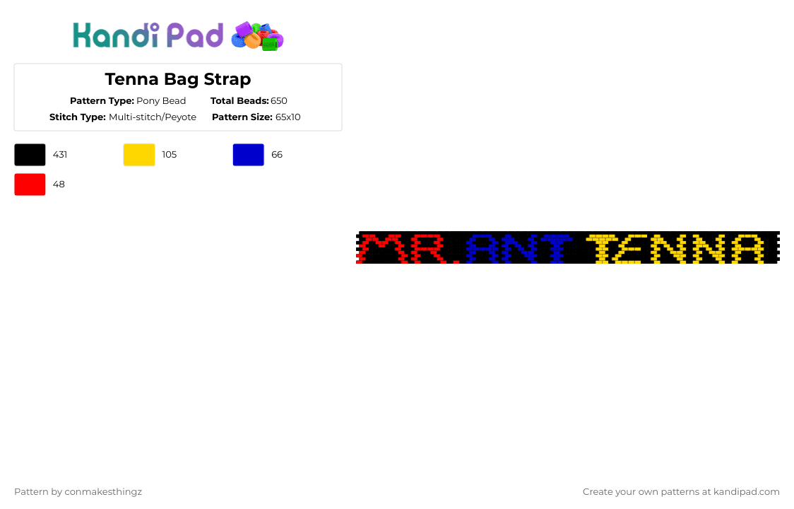 Tenna Bag Strap - Pony Bead Pattern by conmakesthingz on Kandi Pad - black,yellow,bag,panel,tenna,deltarune,red,blue