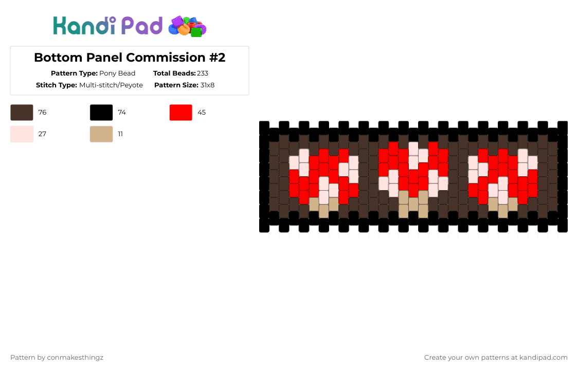 Bottom Panel Commission #2 - Pony Bead Pattern by conmakesthingz on Kandi Pad - red,brown,mushrooms,bag,panel