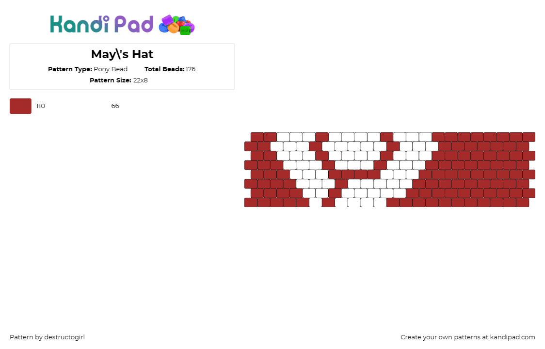 May\'s Hat - Pony Bead Pattern by destructogirl on Kandi Pad - may,pokemon,cuff,stylish,anime,fashion,red