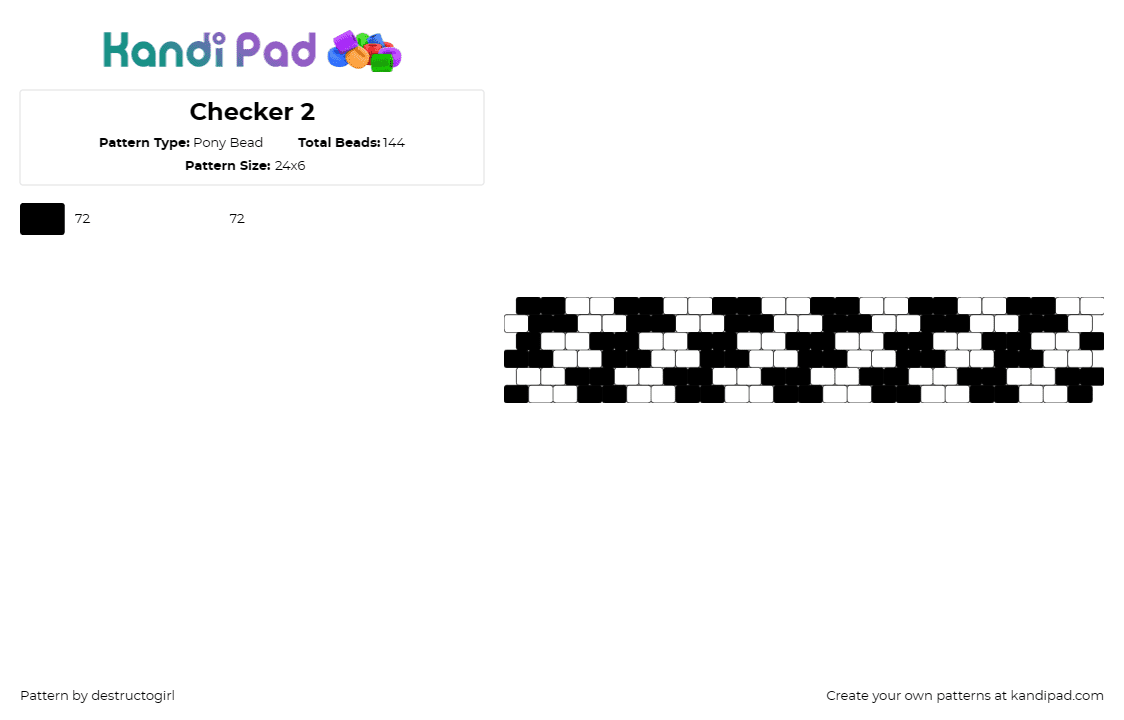 Checker 2 - Pony Bead Pattern by destructogirl on Kandi Pad - checker,black and white,geometric,cuff,classic,checkerboard,rhythmic