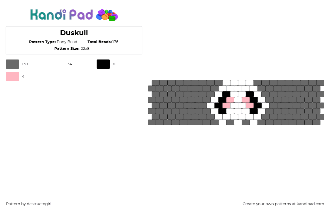 Duskull - Pony Bead Pattern by destructogirl on Kandi Pad - duskull,pokemon,cuff,ghostly,cool,series,gray,white