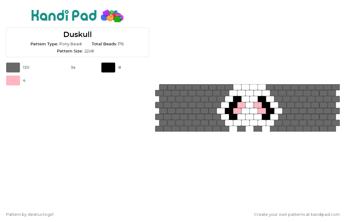 Duskull - Pony Bead Pattern by destructogirl on Kandi Pad - duskull,pokemon,cuff,ghostly,cool,fans,series,gray,white