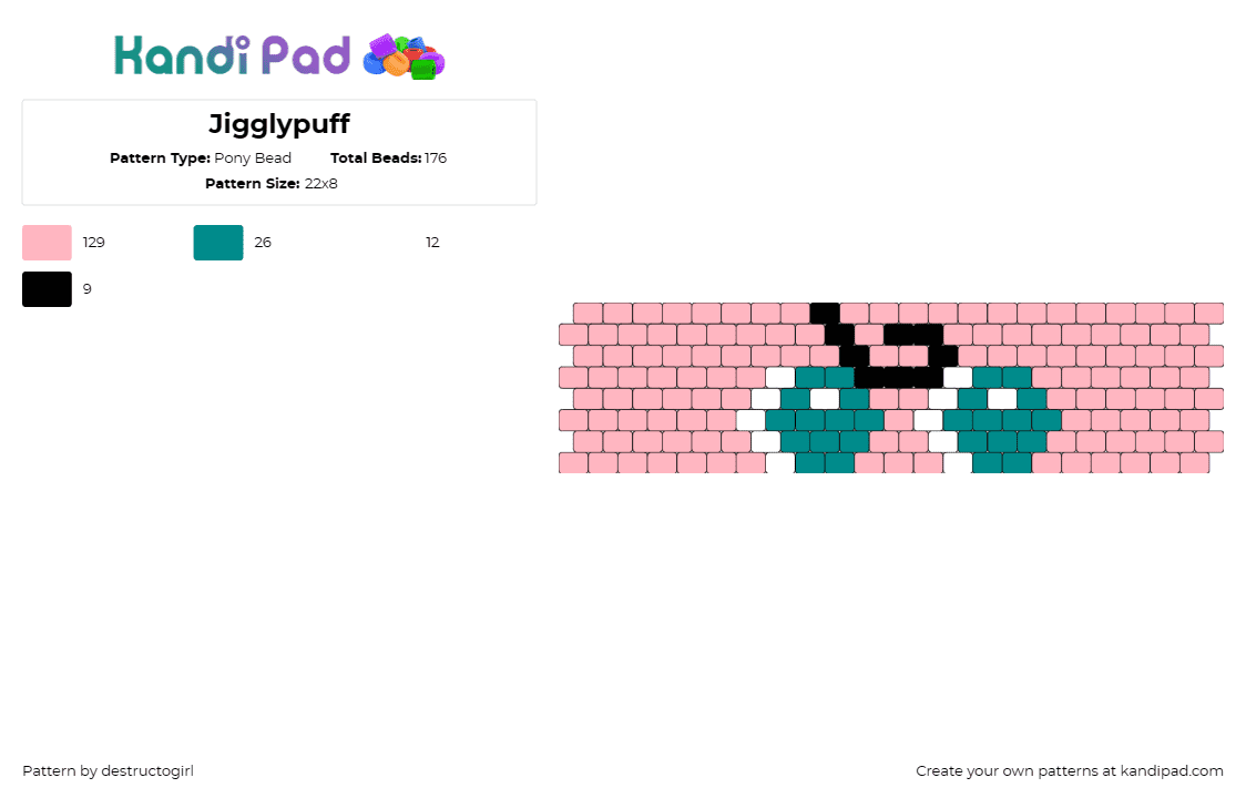 Jigglypuff - Pony Bead Pattern by destructogirl on Kandi Pad - jigglypuff,pokemon,cuff,cuteness,melody,pink