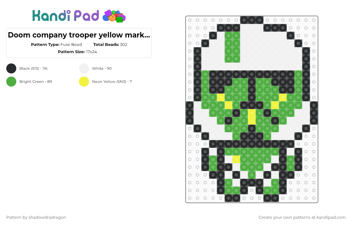 Doom company trooper yellow markings on face - Fuse Bead Pattern by shadowdradragon on Kandi Pad - green