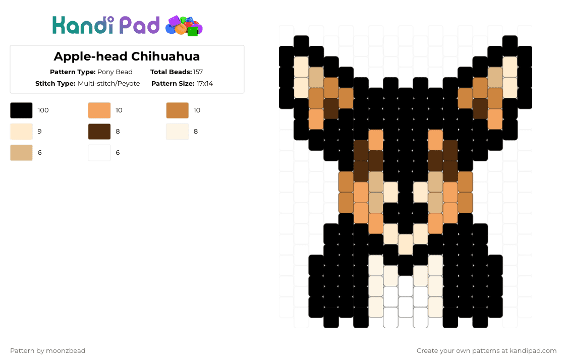 Apple-head Tea cup Chihuahua - Pony Bead Pattern by dissonantbeads on Kandi Pad - black,orange,beige,dog,animal,canine,dogs,cute,chihuahua