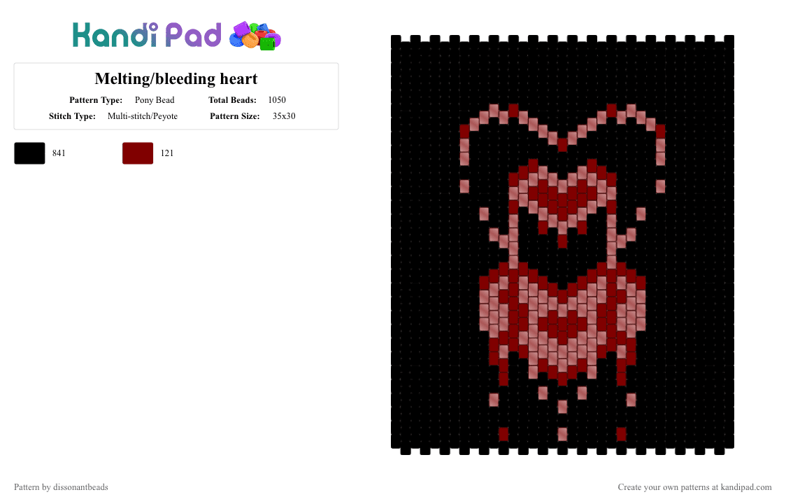 Melting/bleeding heart - Pony Bead Pattern by dissonantbeads on Kandi Pad - black, cool, cute, heart, hearts, love, valentines
