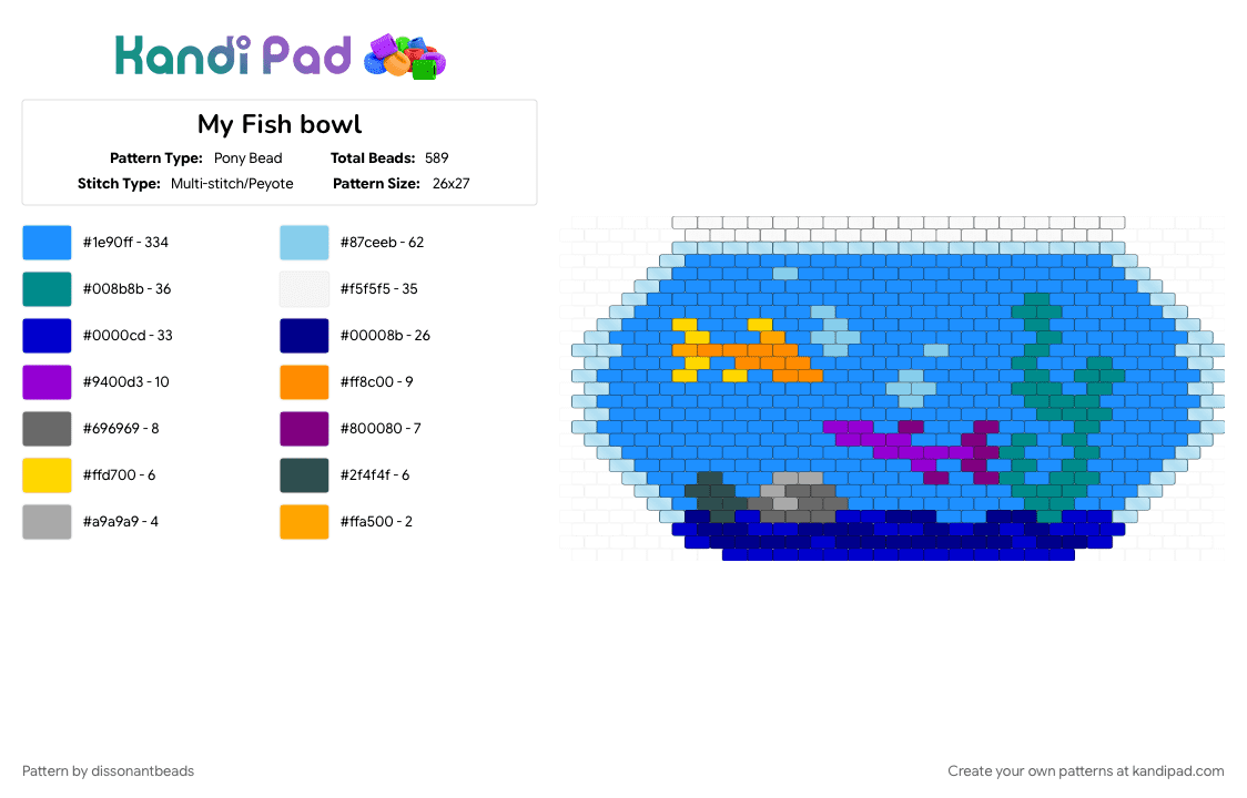 My Fish bowl - Pony Bead Pattern by dissonantbeads on Kandi Pad - animal, aquatic, bag, cute, fish, fishbowl, kandi, light blue, purple