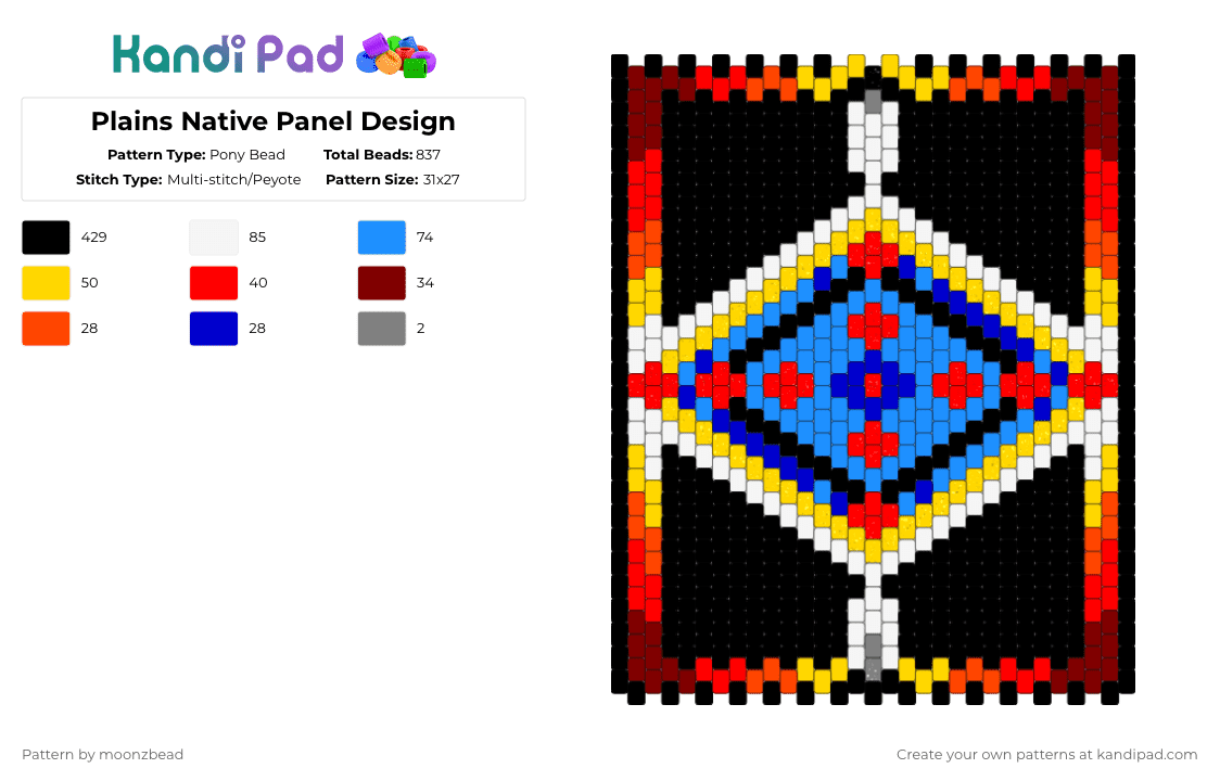 Panel Design - Pony Bead Pattern by dissonantbeads on Kandi Pad - black,red,yellow,light blue
