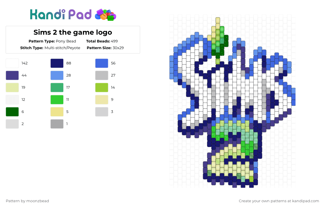 Sims 2 the game logo - Pony Bead Pattern by dissonantbeads on Kandi Pad - green,blue,purple,thesims,thesims2,sims,videogames,pc games
