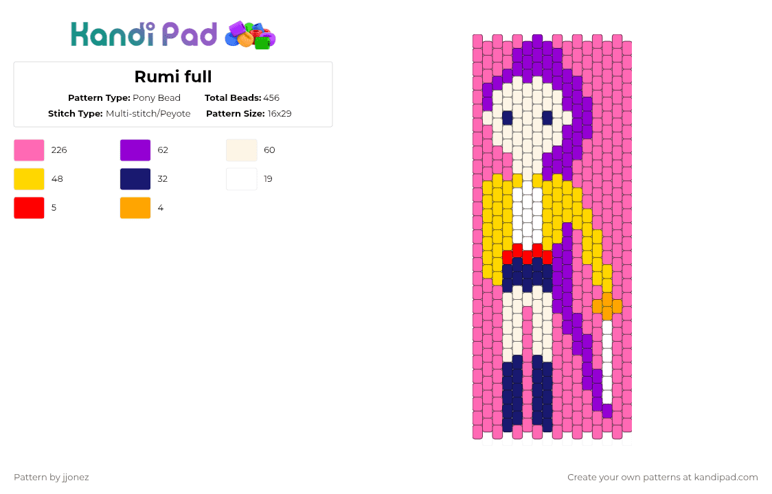 Print Pads Rumi Rumi full Pony Bead Pattern - Kandi Pad | Kandi Patterns, Fuse Bead ...
