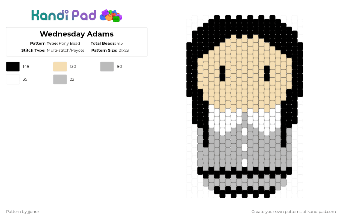 Wednesday Adams - Pony Bead Pattern by jjonez on Kandi Pad - beige