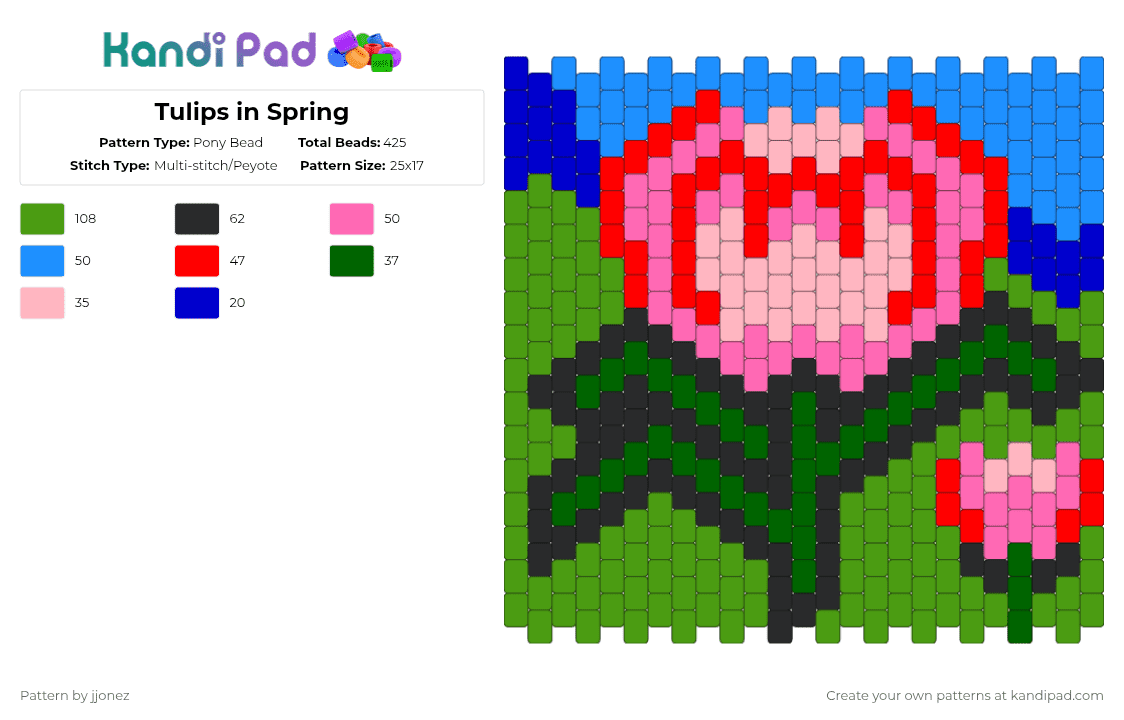 Tulips in Spring - Pony Bead Pattern by jjonez on Kandi Pad - green,pink
