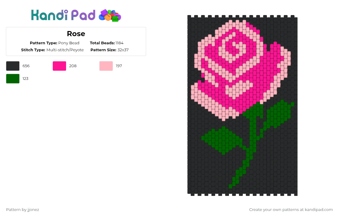 Rose - Pony Bead Pattern by jjonez on Kandi Pad - rose,flower,panel,plant,bloom,nature,pink