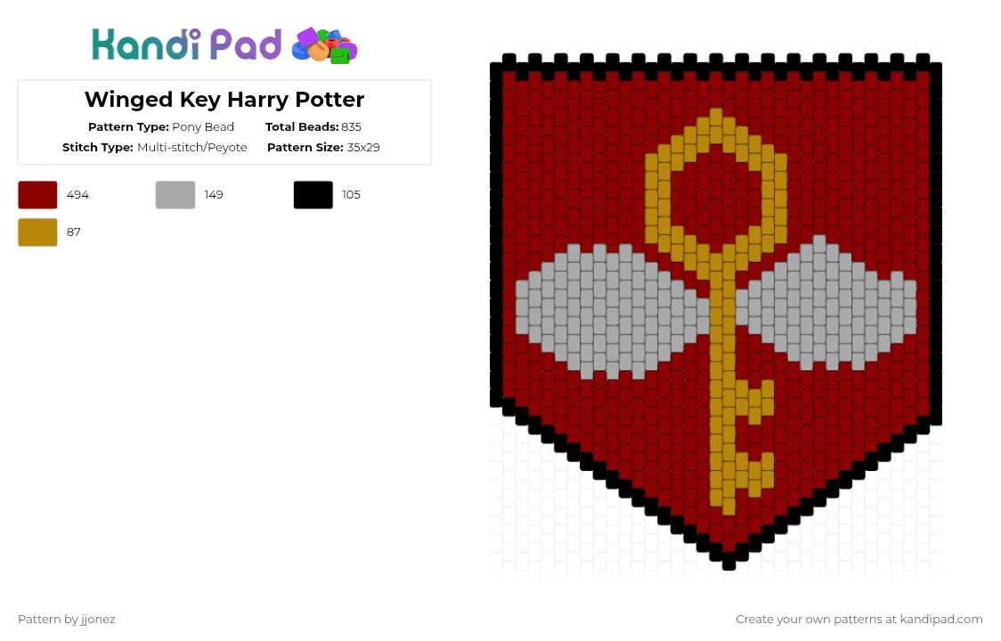 Winged Key Harry Potter - Pony Bead Pattern by jjonez on Kandi Pad - red,cotdkeys
