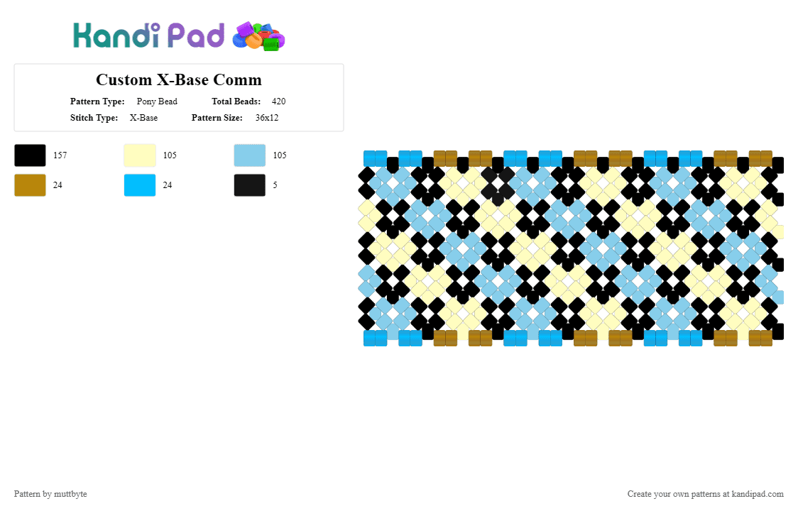 Custom X-Base Comm - Pony Bead Pattern by muttbyte on Kandi Pad - yellow,light blue