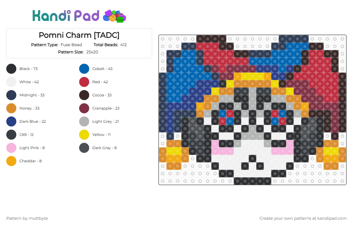 Pomni Charm [TADC] - Fuse Bead Pattern by muttbyte on Kandi Pad - brown,orange,blue,colorful