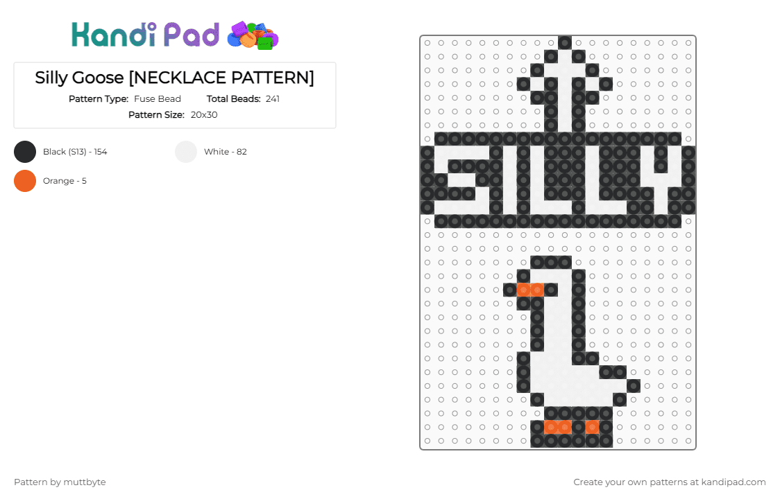 Silly Goose [NECKLACE PATTERN] - Fuse Bead Pattern by muttbyte on Kandi Pad - black, white