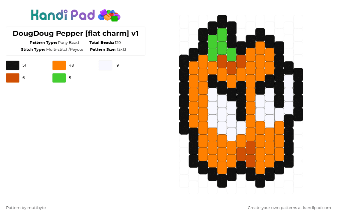 DougDoug Pepper [flat charm] v1 - Pony Bead Pattern by muttbyte on Kandi Pad - orange,dougdoug,flat charm,youtuber