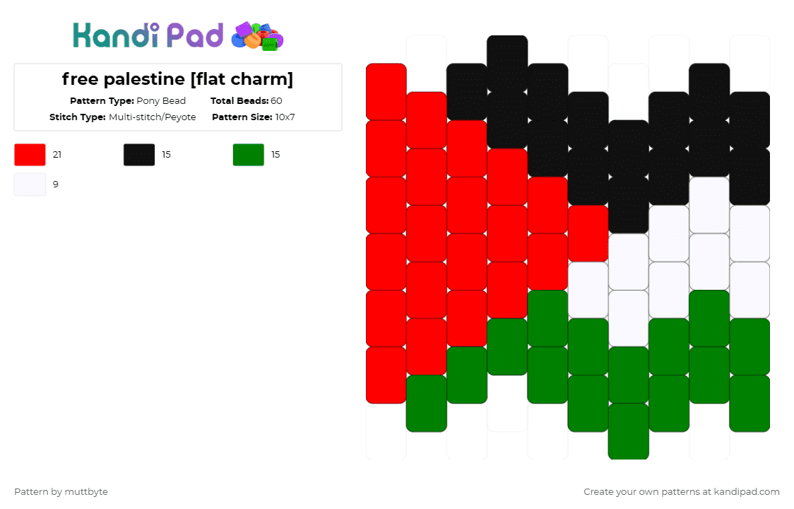 free palestine [flat charm] - Pony Bead Pattern by muttbyte on Kandi Pad - red,green,flag,flat charm,palestine,free palestine