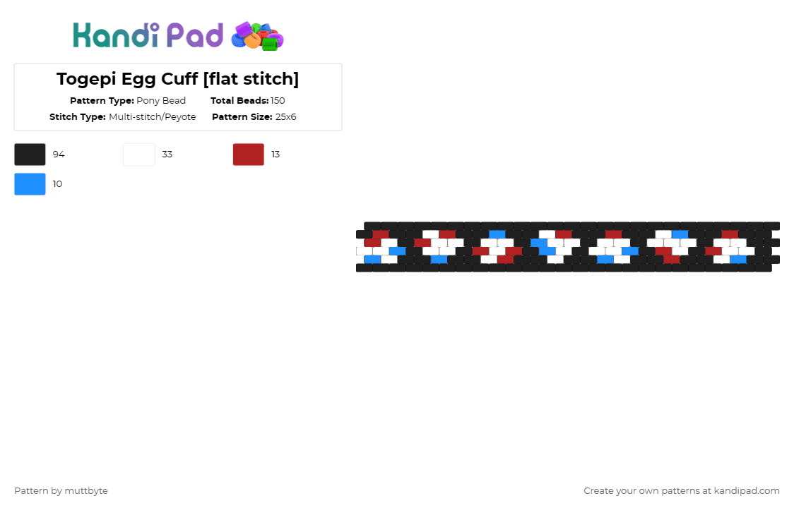 Togepi Egg Cuff [flat stitch] - Pony Bead Pattern by muttbyte on Kandi Pad - black,white,light blue,red,pokemon,togepi,cuff,flat cuff