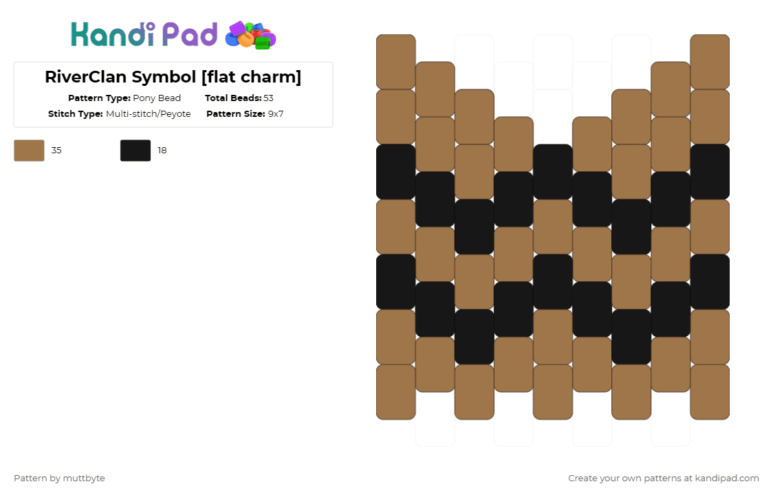 RiverClan Symbol [flat charm] - Pony Bead Pattern by muttbyte on Kandi Pad - tan,black,warriors,warrior cats,flat charm