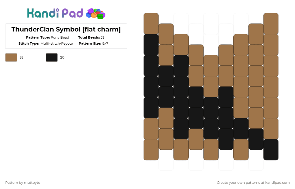 ThunderClan Symbol [flat charm] - Pony Bead Pattern by muttbyte on Kandi Pad - tan,black,warriors,warrior cats,flat charm