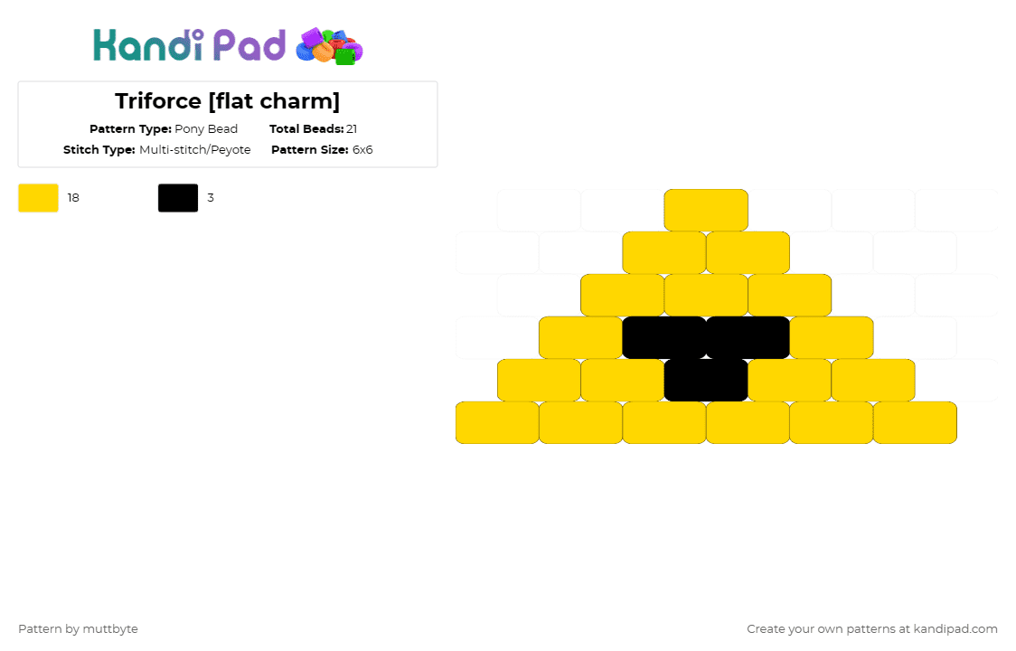 Triforce [flat charm] - Pony Bead Pattern by muttbyte on Kandi Pad - charm,video game,game,gaming,yellow,tloz,zelda,the legend of zelda,triforce,flat charm