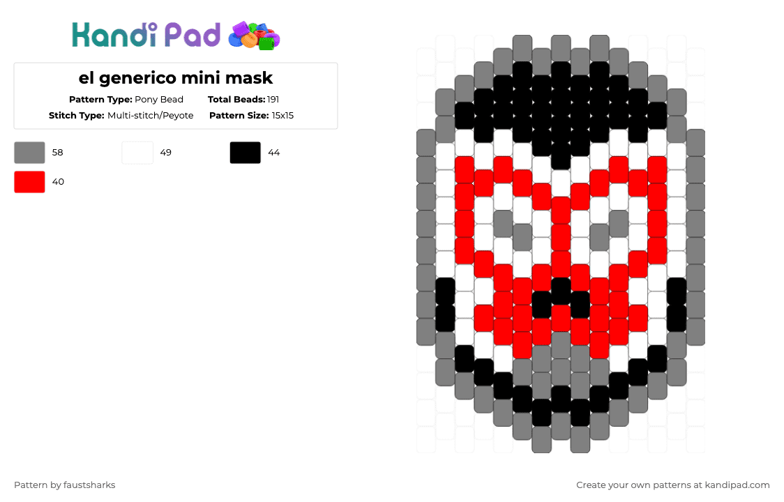 el generico mini mask - Pony Bead Pattern by faustsharks on Kandi Pad - gray, red