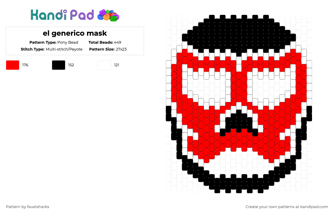 el generico mask - Pony Bead Pattern by faustsharks on Kandi Pad - white,red