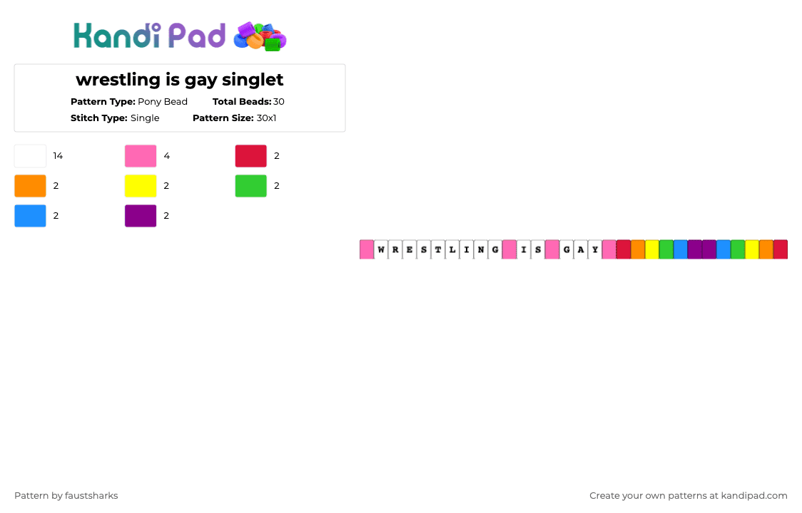 wrestling is gay singlet - Pony Bead Pattern by faustsharks on Kandi Pad - white,pink
