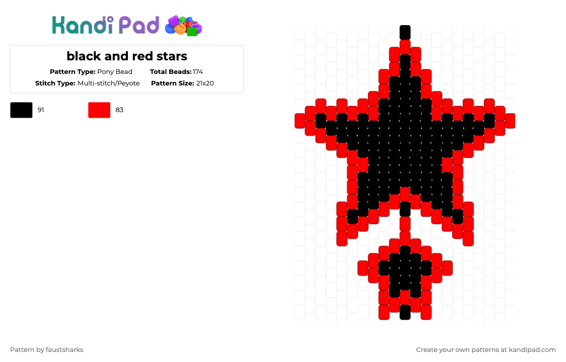 black and red stars - Pony Bead Pattern by faustsharks on Kandi Pad - black, red