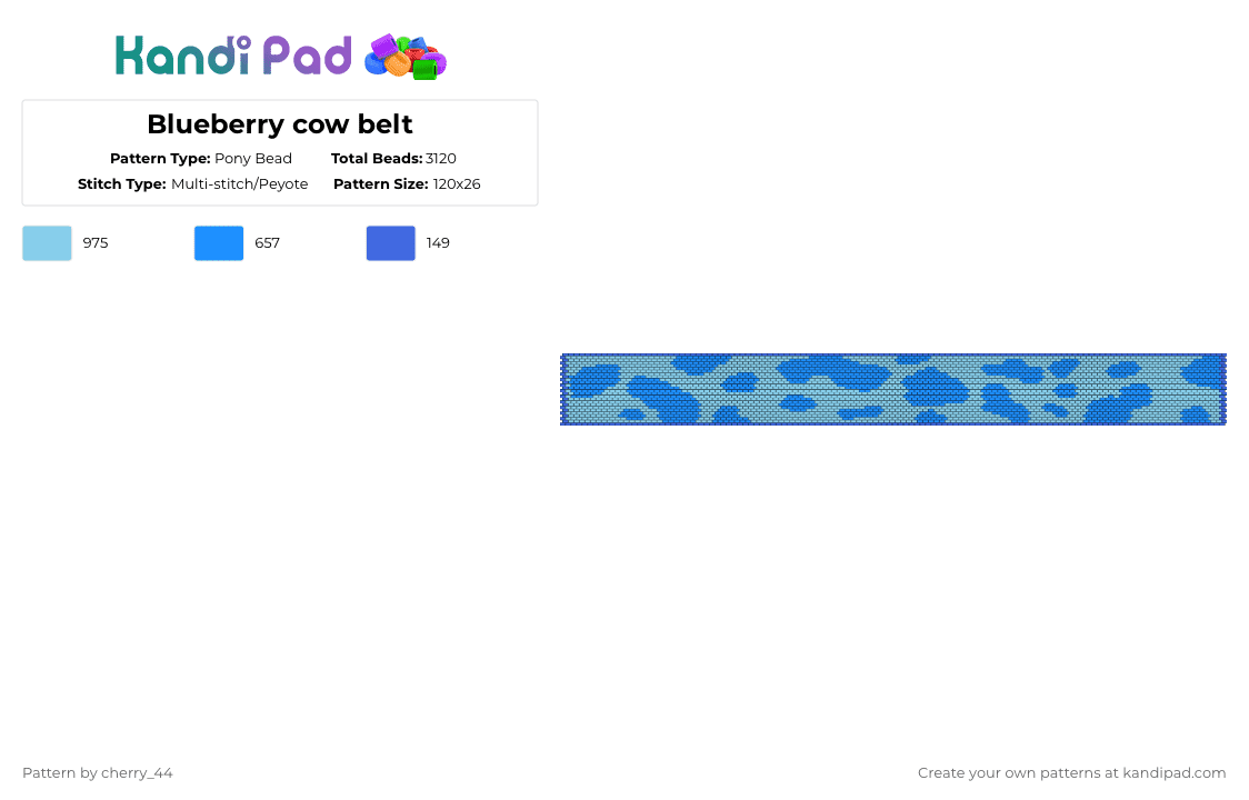 Blueberry cow belt - Pony Bead Pattern by cherry_44 on Kandi Pad - light blue