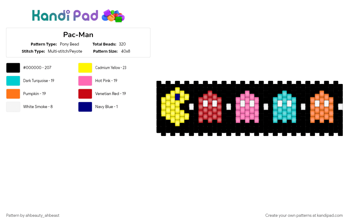 Pac-Man - Pony Bead Pattern by ahbeauty_ahbeast on Kandi Pad - black, colorful, pink, red