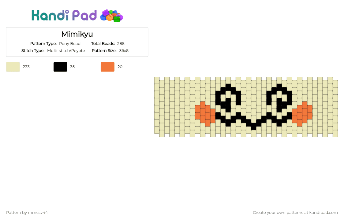 Mimikyu - Pony Bead Pattern by ahbeauty_ahbeast on Kandi Pad - yellow