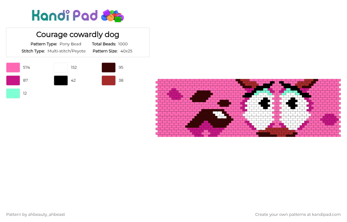 Courage cowardly dog - Pony Bead Pattern by ahbeauty_ahbeast on Kandi Pad - pink