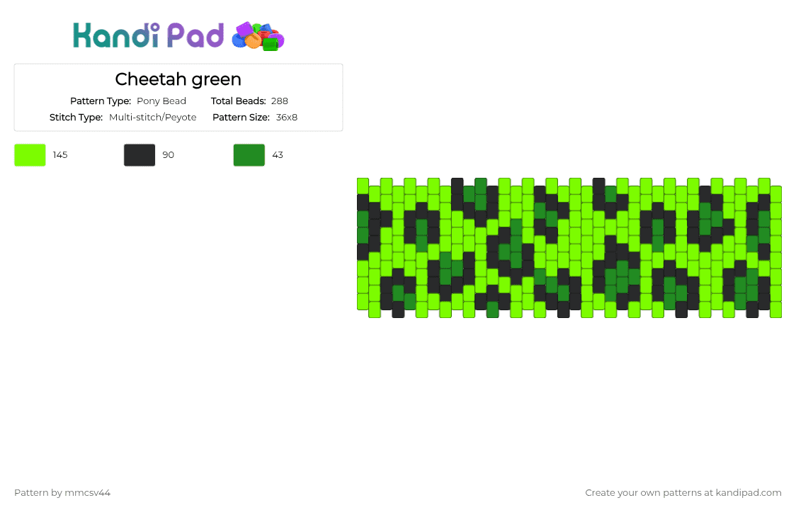 Cheetah print cuff - Pony Bead Pattern by ahbeauty_ahbeast on Kandi Pad - black,green
