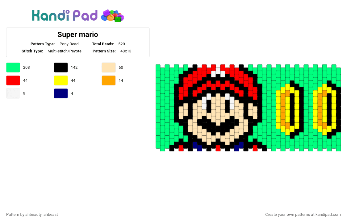 Super mario - Pony Bead Pattern by ahbeauty_ahbeast on Kandi Pad - teal,beige