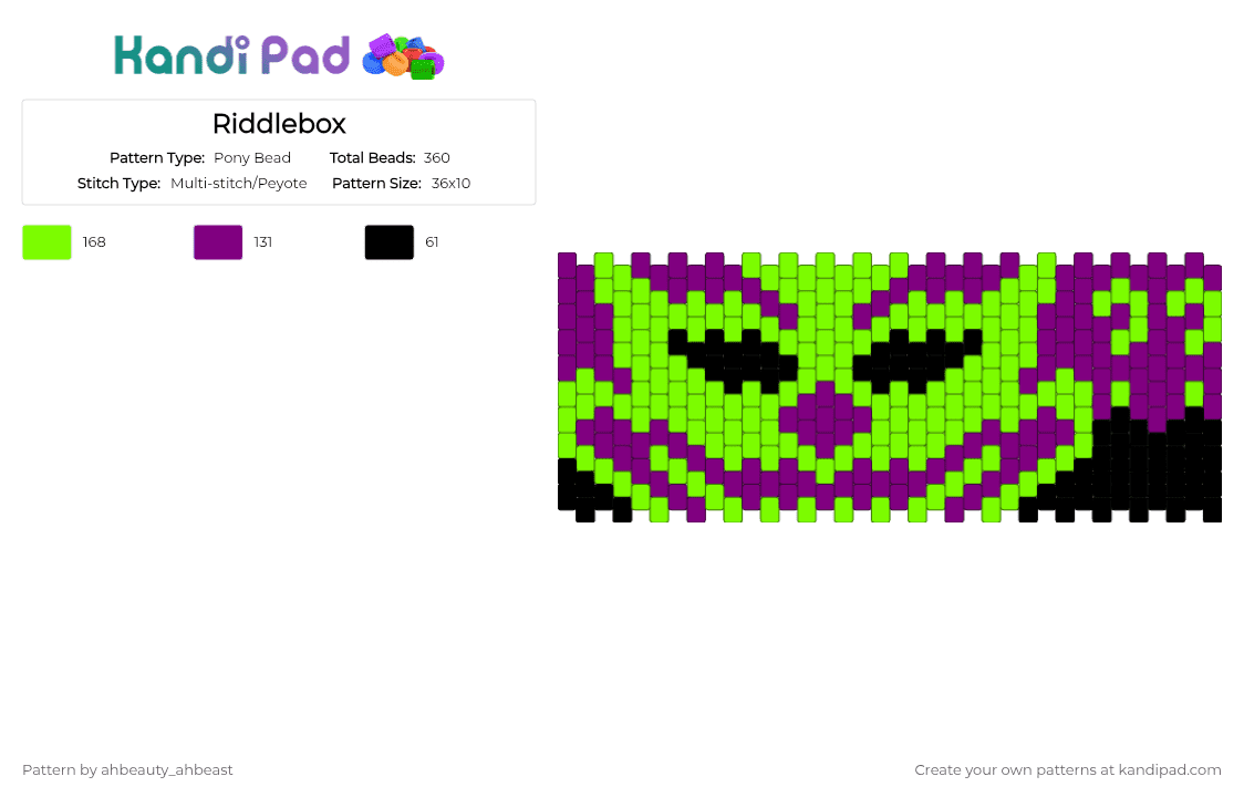 Riddlebox - Pony Bead Pattern by ahbeauty_ahbeast on Kandi Pad - pink,green