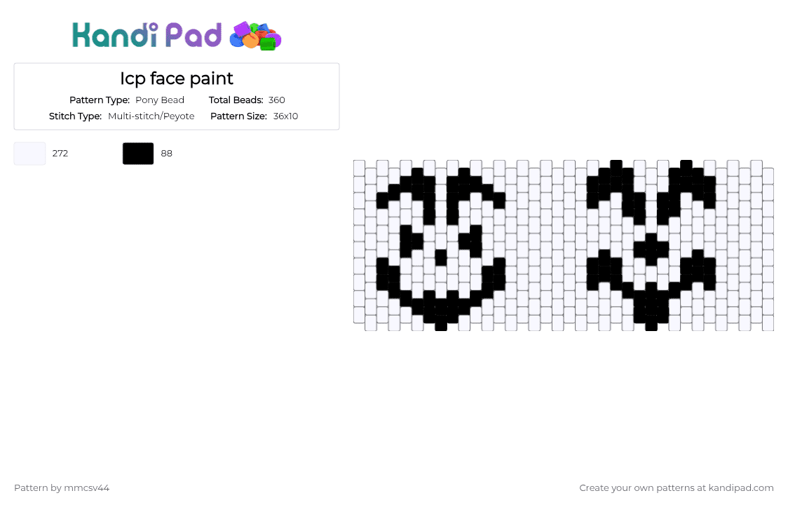 ICP face paint cuff - Pony Bead Pattern by ahbeauty_ahbeast on Kandi Pad - white