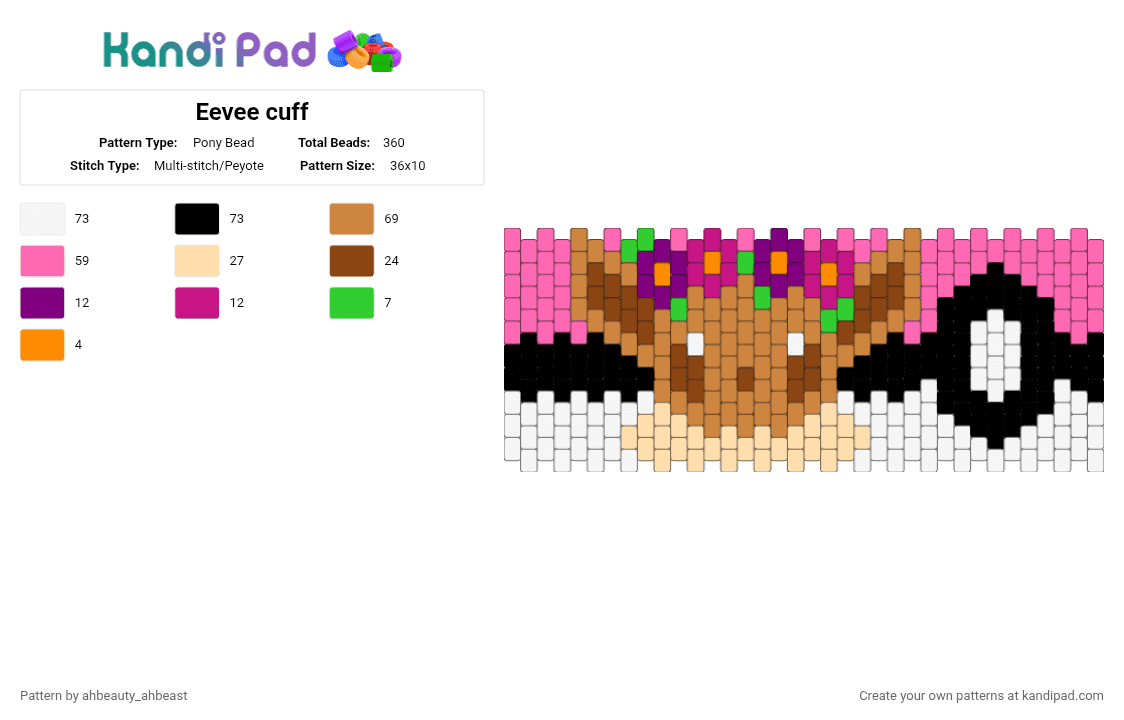 Eevee cuff - Pony Bead Pattern by ahbeauty_ahbeast on Kandi Pad - orange,pink