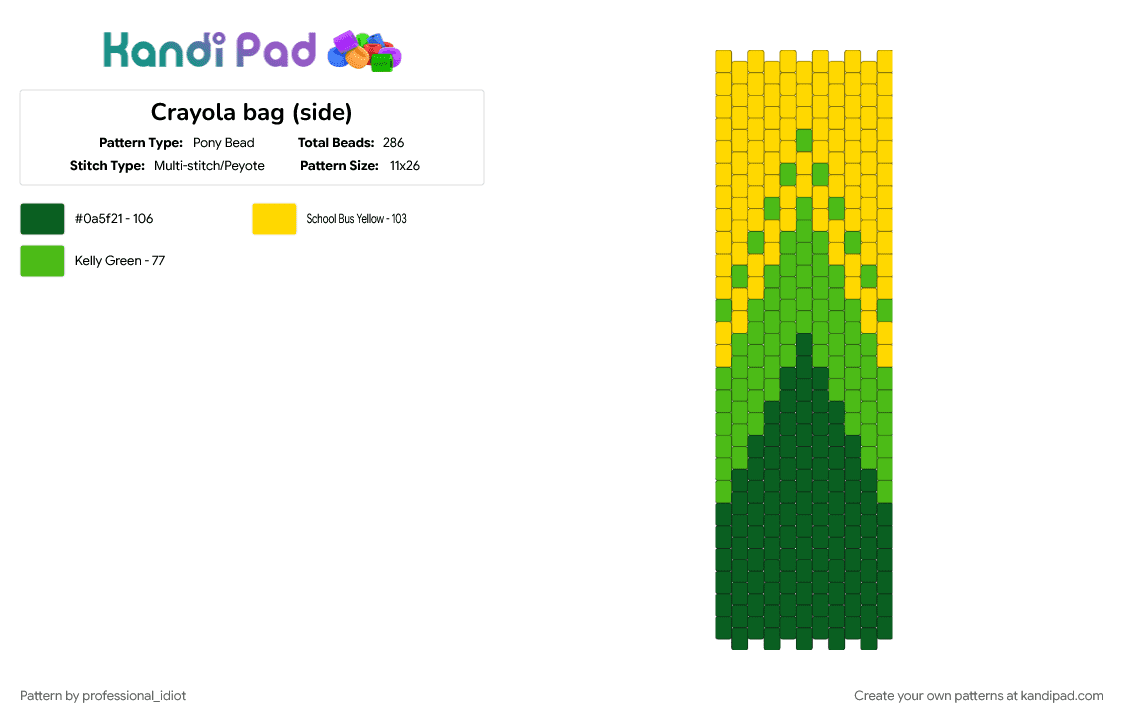 Crayola bag (side) - Pony Bead Pattern by professional_idiot on Kandi Pad - bag, bag panel, crayola, crayon, green, kidcore, panel, side panel, yellow