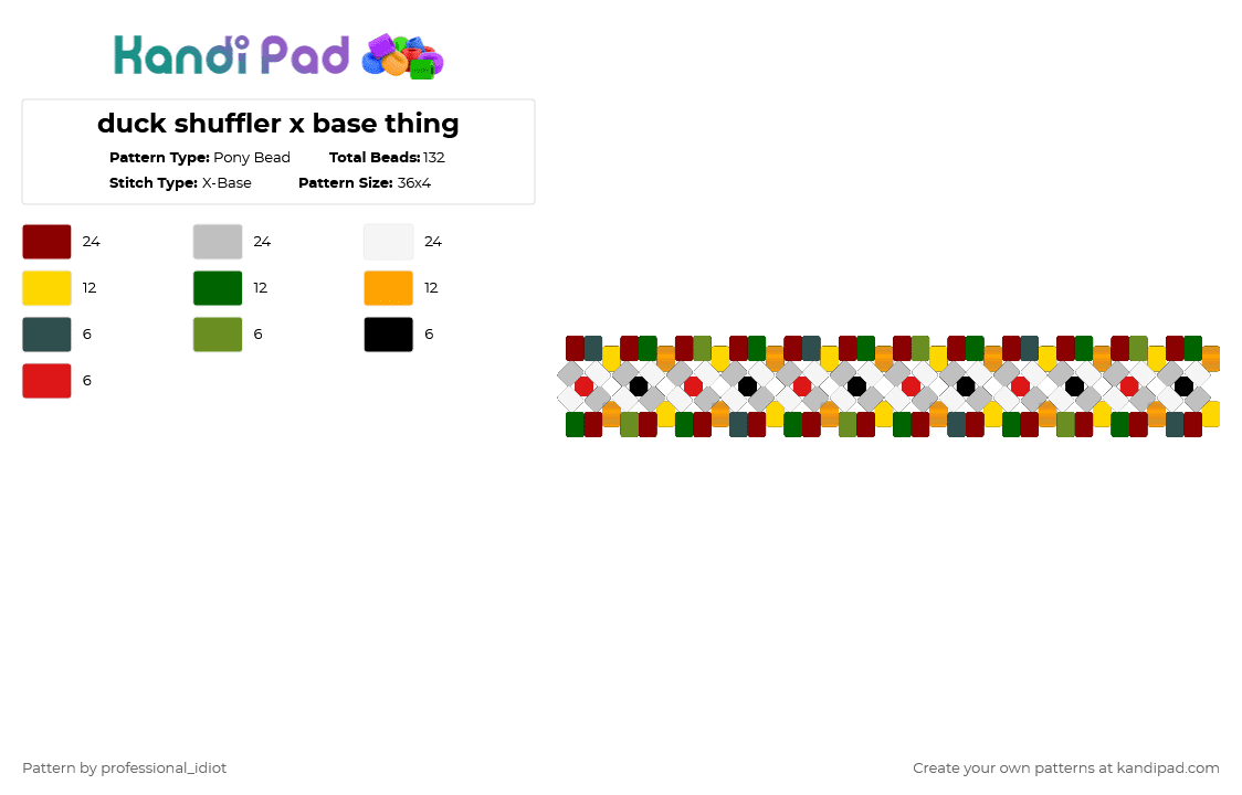 duck shuffler x base thing - Pony Bead Pattern by professional_idiot on Kandi Pad - red,green,beige