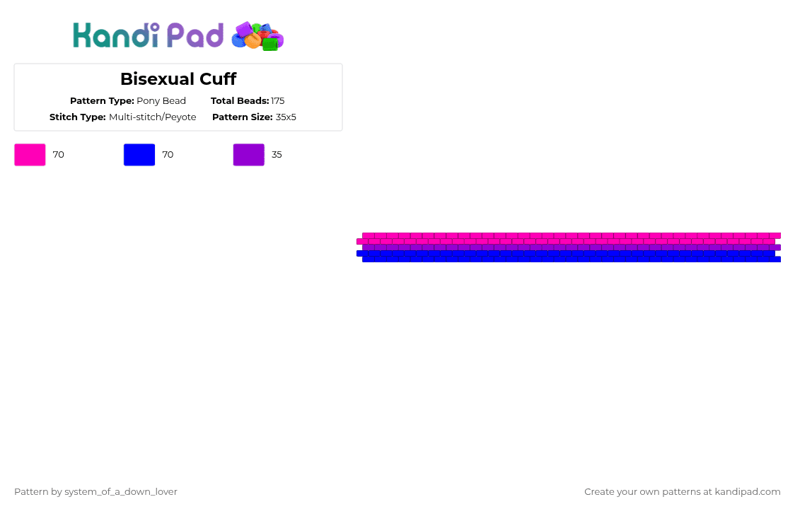 Bisexual Cuff - Pony Bead Pattern by system_of_a_down_lover on Kandi Pad - pink,purple