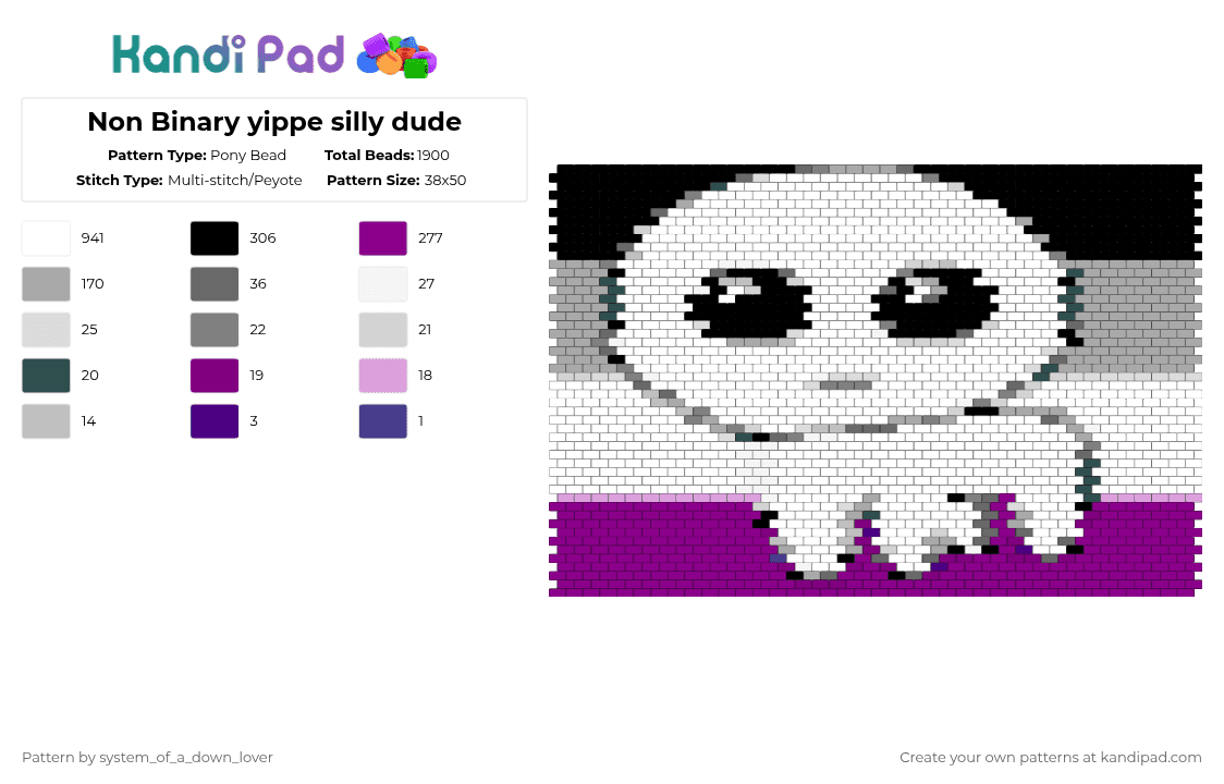 Non Binary yippe silly dude - Pony Bead Pattern by system_of_a_down_lover on Kandi Pad - white,beige,pink